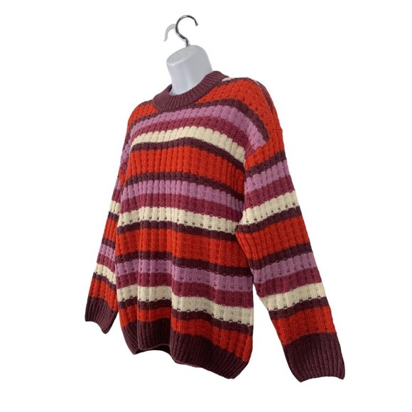 SO Womens Multicolored Striped Ribbed Knit Winter Sweater Medium - Picture 4 of 13